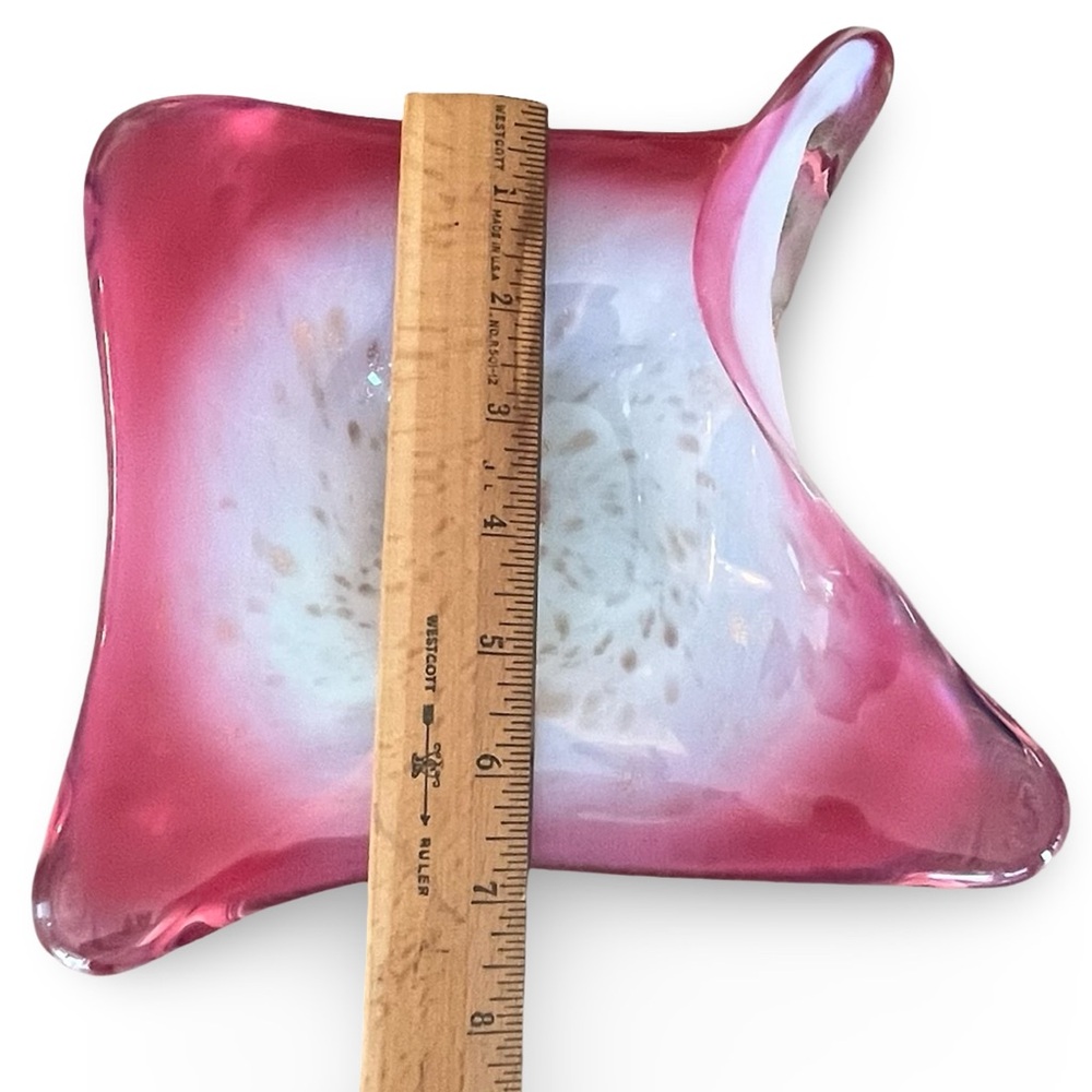 Vintage Fratelli Tosso Italian Murano Art Glass Pink White Gold Dish - Picture 9 of 11